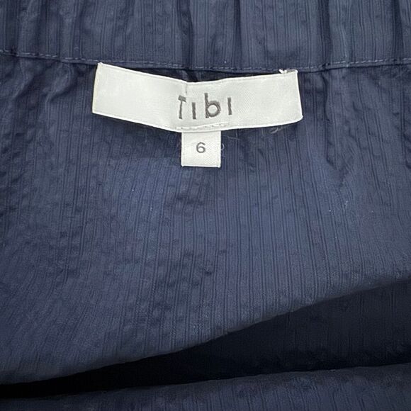 TIBI Off-the-Shoulder Sleeveless Cap Sleeve Blouse Top Curved Hemline Navy EUC 6 - Picture 6 of 7